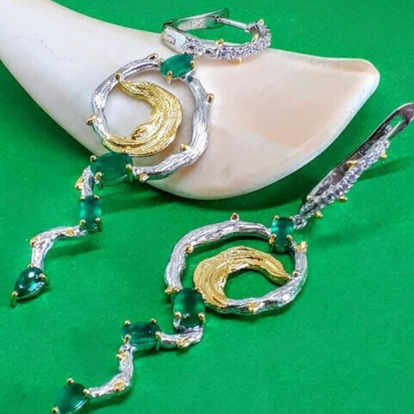 Natural Green Agate 925 Sterling Silver Handmade Earrings. - Picture 3 of 7